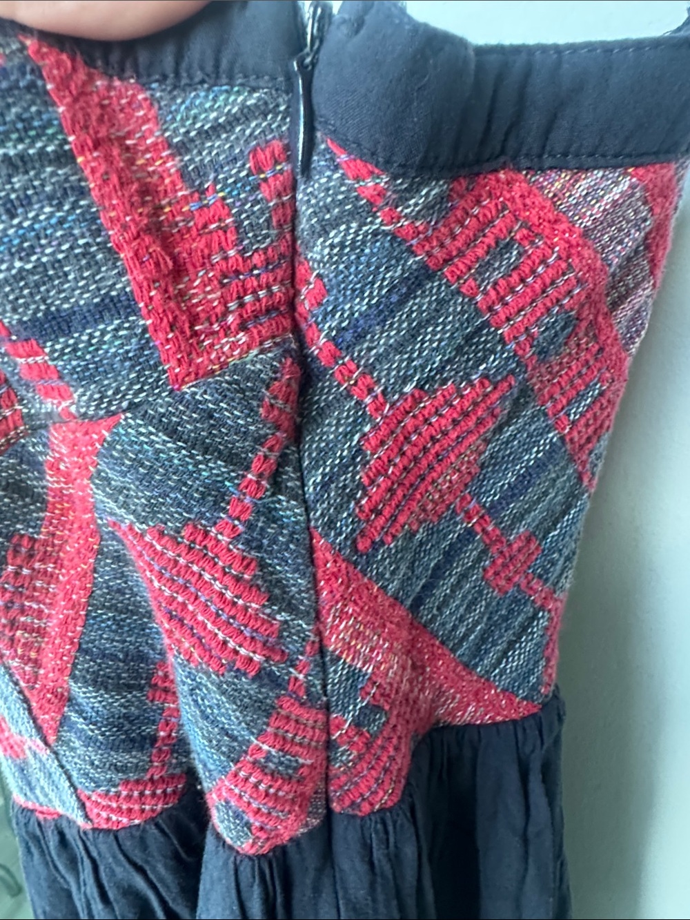 Navy Sundress with Red Geometric Smocked Bodice Size 2 - Picture 4 of 5